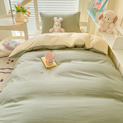 悦织湾家纺 2025新款华夫格压泡亲肤学生宿舍三件套单人床轻奢时尚四件套 华夫格压泡-抹茶+芝士