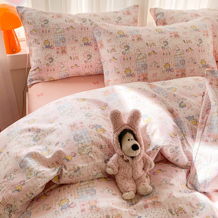 91家纺网 家纺一手货源 找家纺 澳萝拉 2025新款小碎花清新春夏全棉花边双层纱韩系三件套四件套 粉粉日记