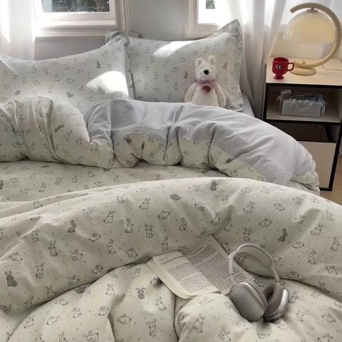 91家纺网 家纺一手货源 找家纺 涵宸家纺 2025新款全棉印花四件套 B萌小兔