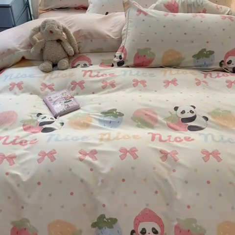 91家纺网 家纺一手货源 找家纺 涵宸家纺 2025新款全棉印花四件套 A多彩熊猫