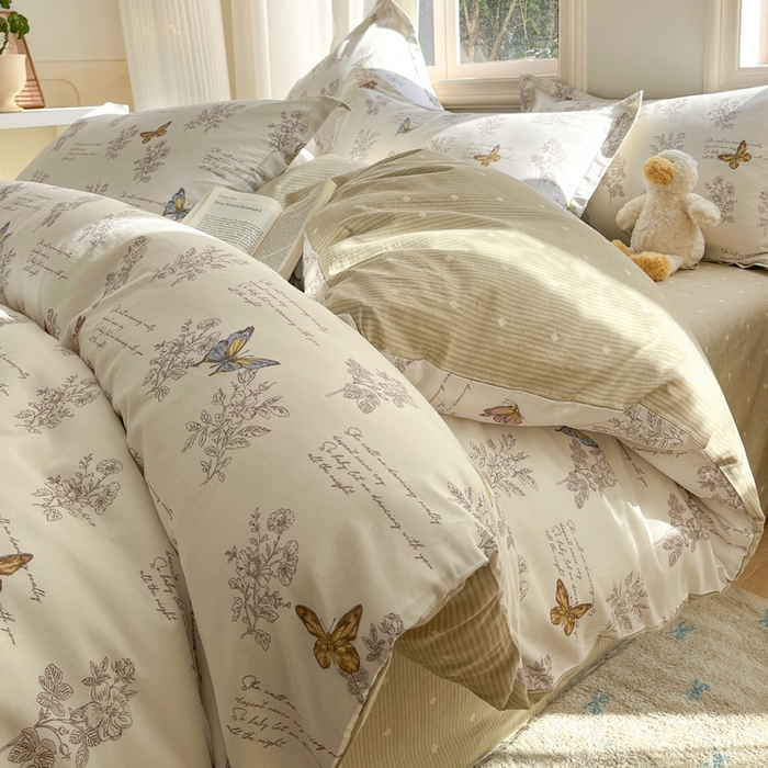 91家纺网 家纺一手货源 找家纺 涵宸家纺 2025新款全棉印花四件套 F蝶之恋