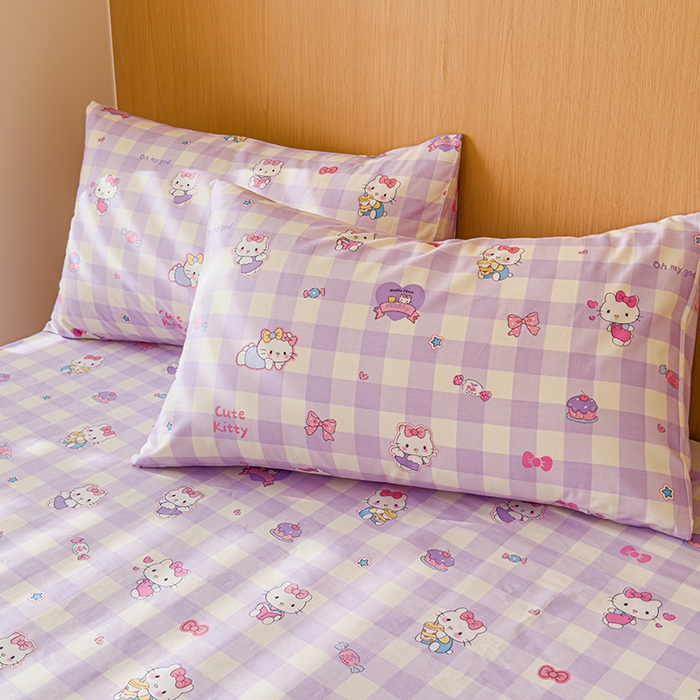 91家纺网 家纺一手货源 找家纺 感遇全棉软萌清新四件套 紫格猫咪