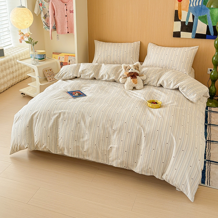 91家纺网 家纺一手货源 找家纺 感遇全棉软萌清新四件套 浅灰爱心