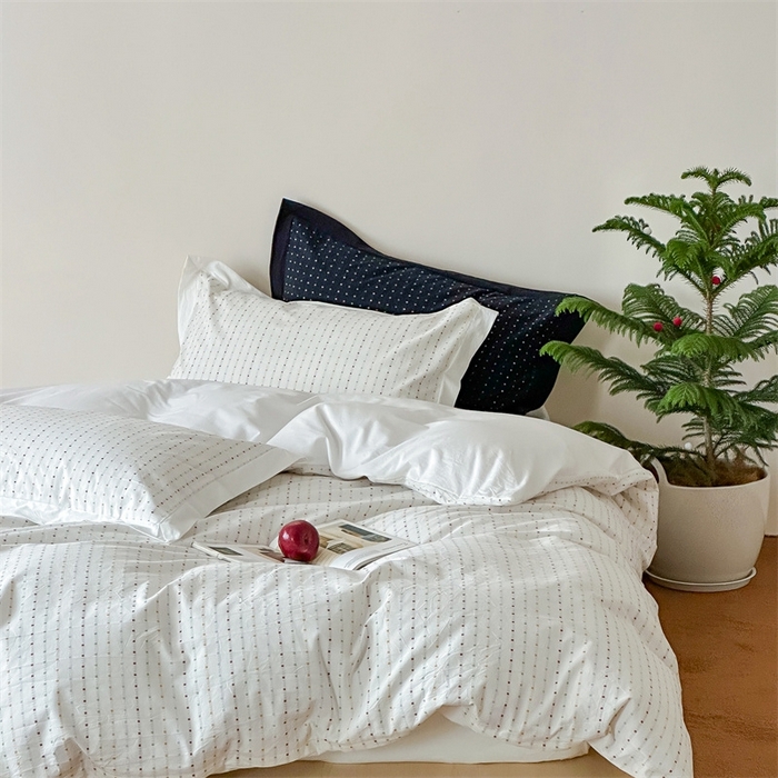 91家纺网 家纺一手货源 找家纺 云上  2025新款色织小提花方糖水洗棉四件套 方糖-白