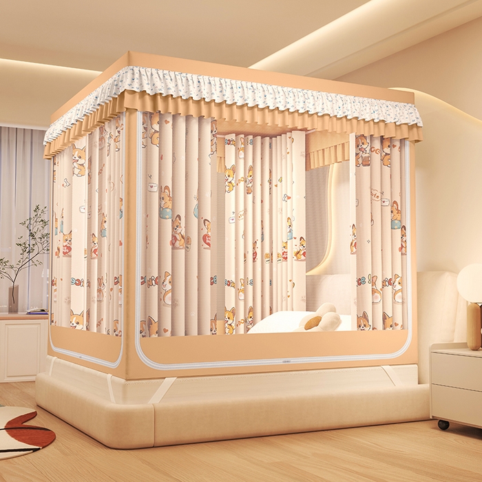 91家纺网 家纺一手货源 找家纺 迪凡保罗蚊帐 2025新款2503专版印花遮光帘防摔坐床蚊帐建模图 调皮狗