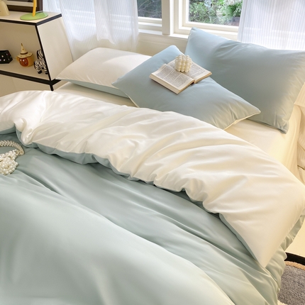 悦织湾家纺 2025新款水洗冰丝双面纯色轻奢四件套学生宿舍三件套 冰丝-水绿芝士