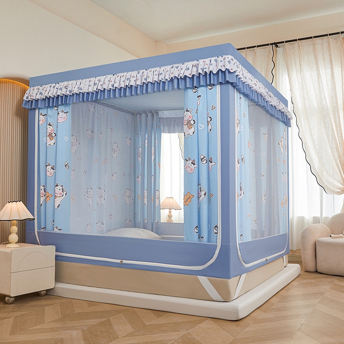 91家纺网 家纺一手货源 找家纺 迪凡保罗蚊帐 2025新款2503专版印花遮光帘防摔坐床蚊帐实拍图 快乐牛牛