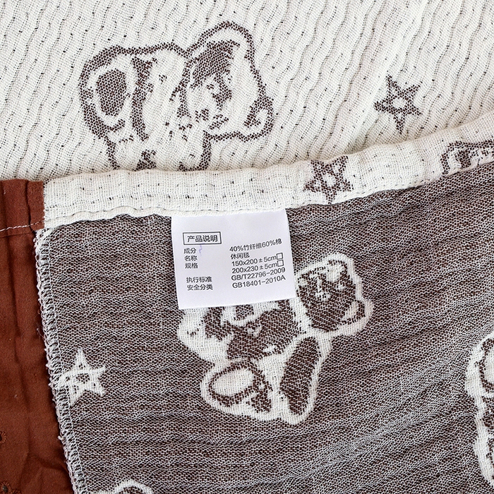 91家纺网 家纺一手货源 找家纺 朴尔2025年新款韩式花边纯棉竹纤维加大成人纱布毛巾被 玩具熊-米白毛巾被