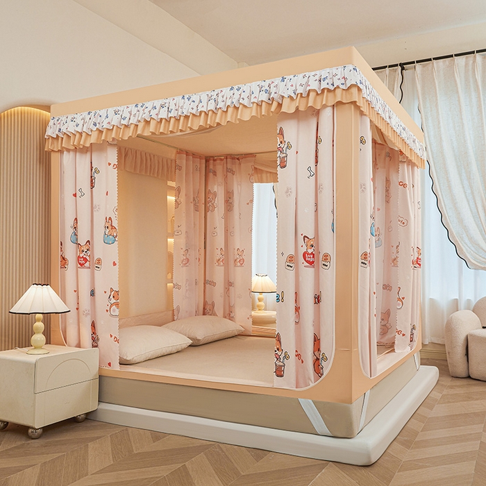 91家纺网 家纺一手货源 找家纺 迪凡保罗蚊帐 2025新款2503专版印花遮光帘防摔坐床蚊帐实拍图 调皮狗