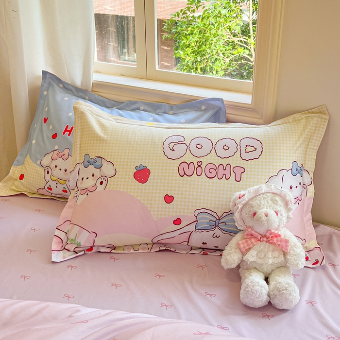 91家纺网 家纺一手货源 找家纺 涵宸家纺 2025新款全棉印花四件套 A兔小妞