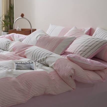 91家纺网 家纺一手货源 找家纺 金丝鸟家纺 2025新款全棉三层纱提花系列四件套 晴岚 粉