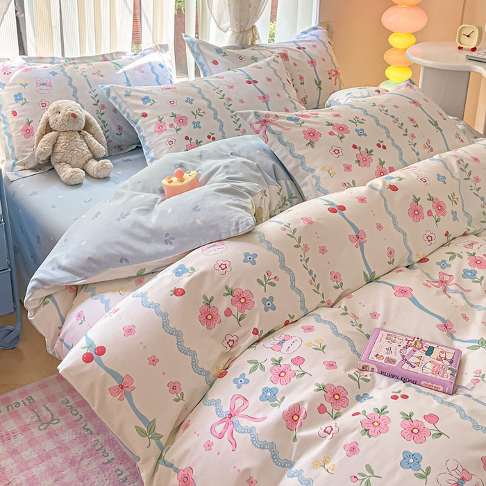 91家纺网 家纺一手货源 找家纺 涵宸家纺 2025新款全棉印花四件套 B蓝魅