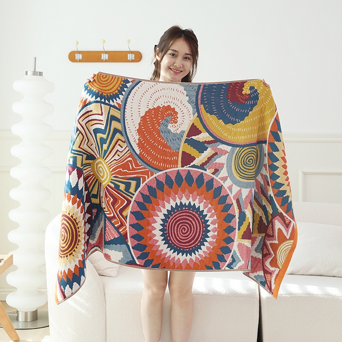 91家纺网 家纺一手货源 找家纺 （总）朴尔2025年新品国潮风加大加厚全棉六层纱布浴巾四件套