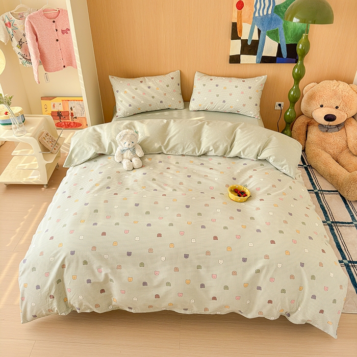 91家纺网 家纺一手货源 找家纺 感遇全棉软萌清新四件套 饼干小熊