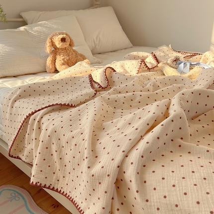 91家纺网 家纺一手货源 找家纺 三朵ins风韩国A类全棉绉绉纱多功能毯情图 小红点