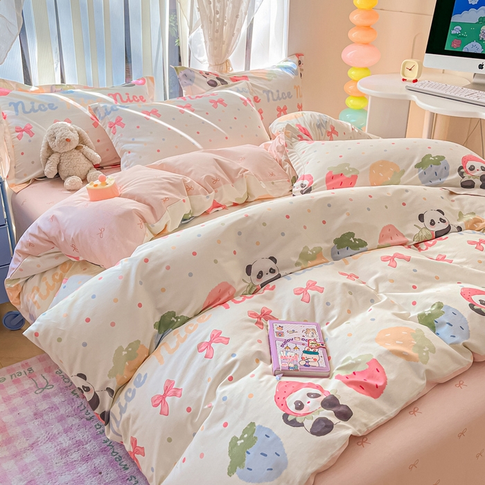 91家纺网 家纺一手货源 找家纺 涵宸家纺 2025新款全棉印花四件套 A多彩熊猫