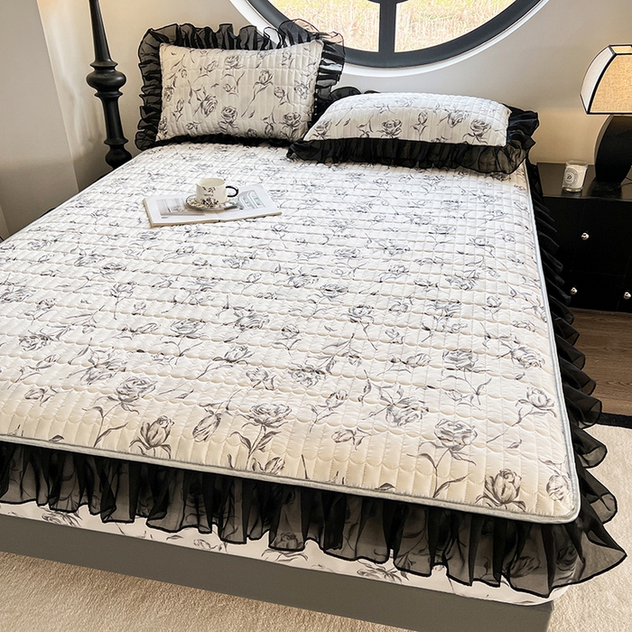 91家纺网 家纺一手货源 找家纺 眠势力 2025新款赫本风花边床笠四季通用加厚夹棉席梦思保护套 玫瑰之恋