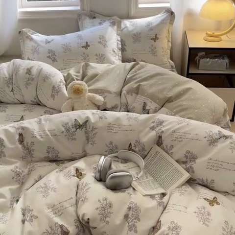 91家纺网 家纺一手货源 找家纺 涵宸家纺 2025新款全棉印花四件套 F蝶之恋