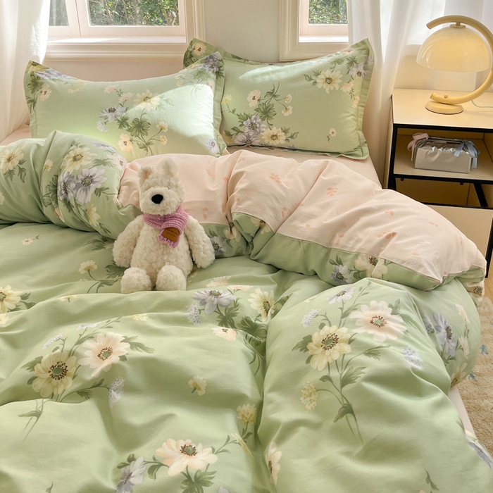 91家纺网 家纺一手货源 找家纺 涵宸家纺 2025新款全棉印花四件套 B花期-绿