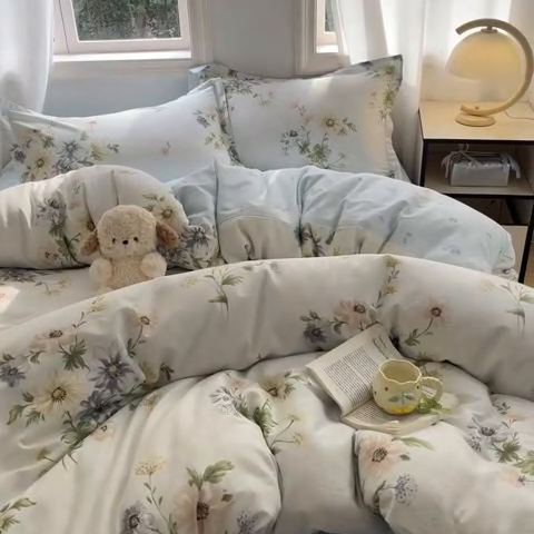 91家纺网 家纺一手货源 找家纺 涵宸家纺 2025新款全棉印花四件套 B花期-浅