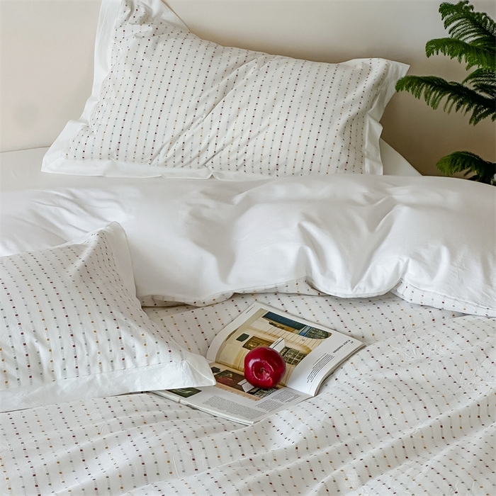 91家纺网 家纺一手货源 找家纺 云上  2025新款色织小提花方糖水洗棉四件套 方糖-白