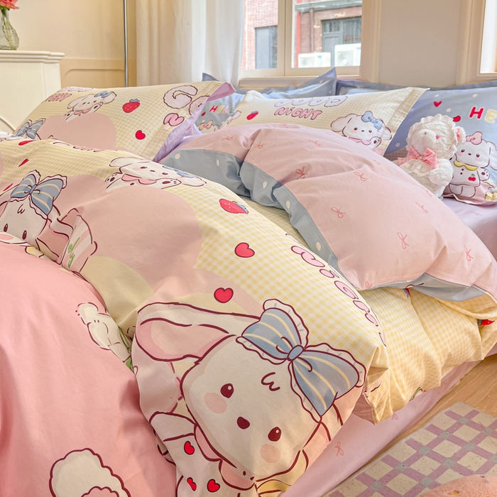 91家纺网 家纺一手货源 找家纺 涵宸家纺 2025新款全棉印花四件套 A兔小妞