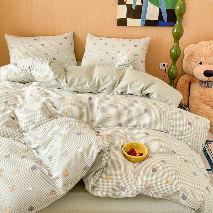 91家纺网 家纺一手货源 找家纺 感遇全棉软萌清新四件套 饼干小熊