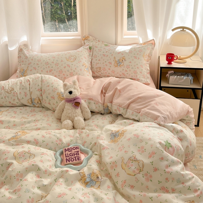 91家纺网 家纺一手货源 找家纺 涵宸家纺 2025新款全棉印花四件套 B萌小喵