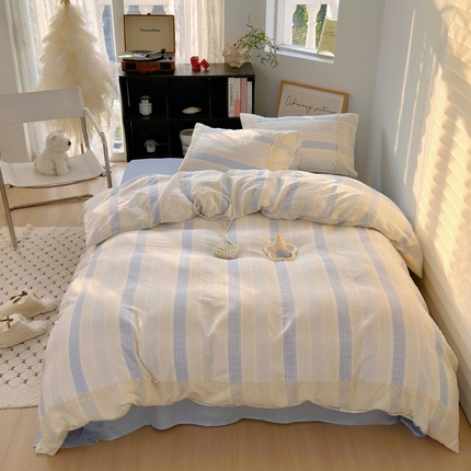 91家纺网 家纺一手货源 找家纺 （总）澳萝拉 2025新款小碎花清新春夏全棉花边双层纱韩系三件套四件套