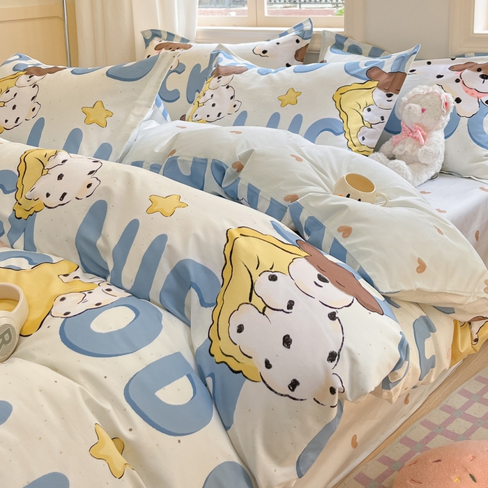 91家纺网 家纺一手货源 找家纺 涵宸家纺 2025新款全棉印花四件套 A星星小狗