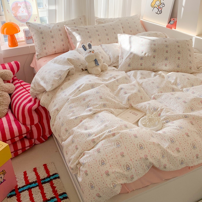 91家纺网 家纺一手货源 找家纺 澳萝拉 2025新款小碎花清新春夏全棉花边双层纱韩系三件套四件套 花花公主