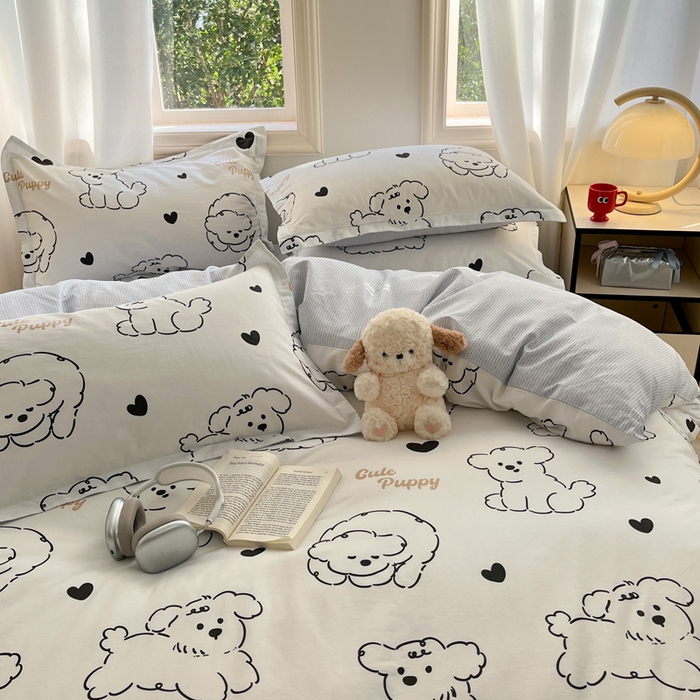 91家纺网 家纺一手货源 找家纺 涵宸家纺 2025新款全棉印花四件套 B呆萌小狗