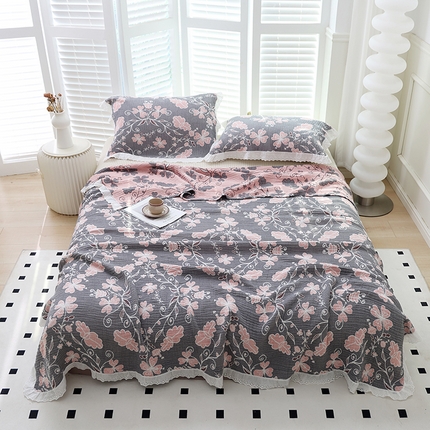 91家纺网 家纺一手货源 找家纺 （总）朴尔2025年新款韩式花边纯棉竹纤维加大成人纱布毛巾被