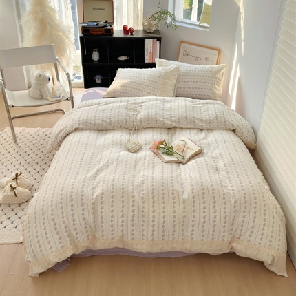 澳萝拉 2025新款小碎花清新春夏全棉花边双层纱韩系三件套四件套 花漾甜心