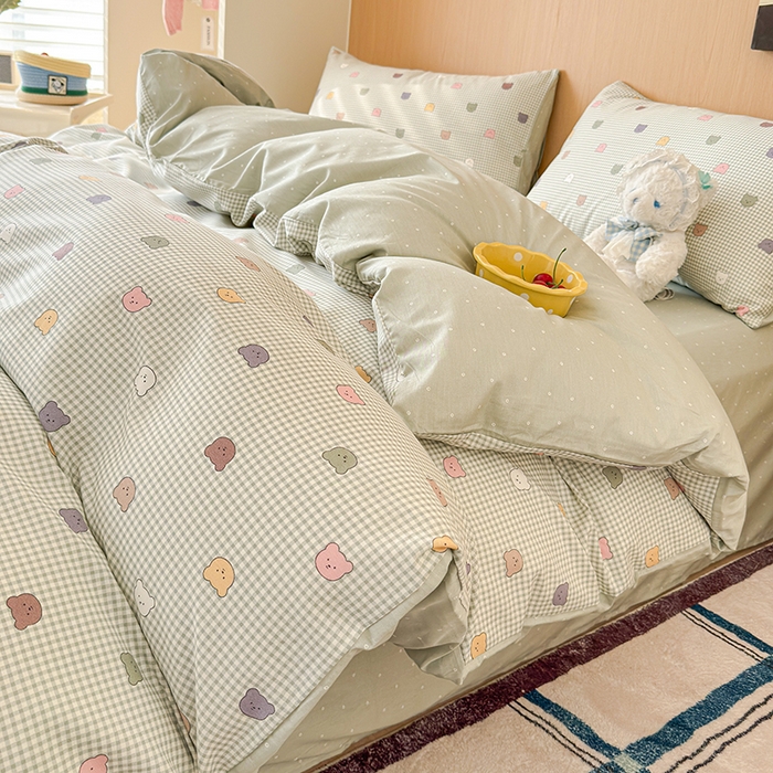 91家纺网 家纺一手货源 找家纺 感遇全棉软萌清新四件套 饼干小熊