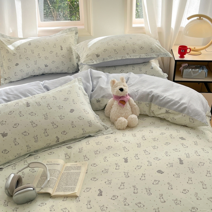 91家纺网 家纺一手货源 找家纺 涵宸家纺 2025新款全棉印花四件套 B萌小兔