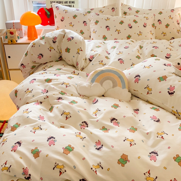 91家纺网 家纺一手货源 找家纺 澳萝拉 2025新款小碎花清新春夏全棉花边双层纱韩系三件套四件套 童梦园