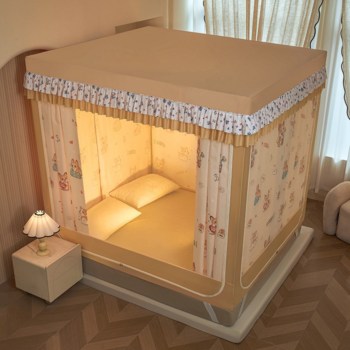 91家纺网 家纺一手货源 找家纺 迪凡保罗蚊帐 2025新款2503专版印花遮光帘防摔坐床蚊帐实拍图 调皮狗