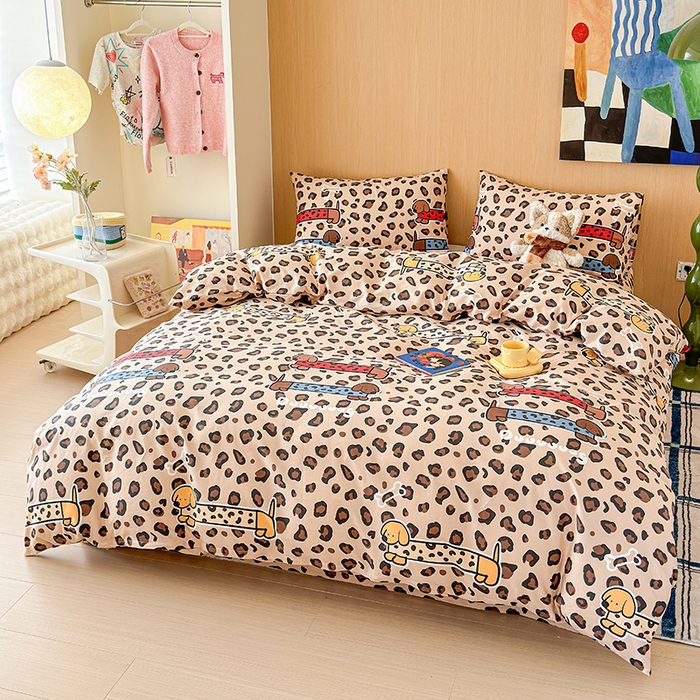 91家纺网 家纺一手货源 找家纺 感遇全棉软萌清新四件套 豹纹狗