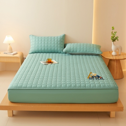 91家纺网 家纺一手货源 找家纺 老帅的工厂店 2025新款A类小熊夹棉防水床笠（有买家秀） 小熊款-清水绿