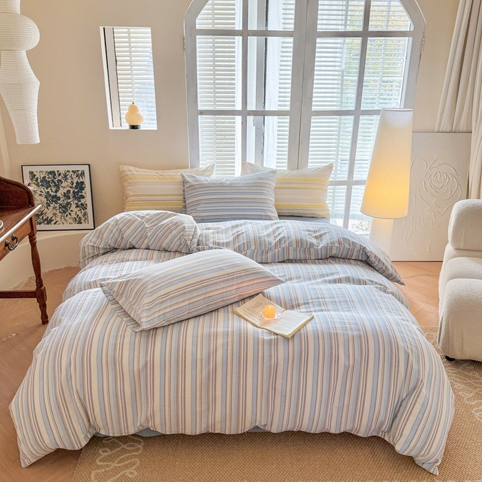 91家纺网 家纺一手货源 找家纺 澳萝拉 2025新款全棉水洗棉印花款四件套-风格一 左岸-蓝