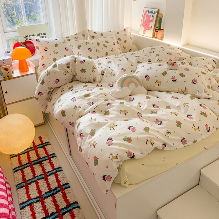 91家纺网 家纺一手货源 找家纺 澳萝拉 2025新款小碎花清新春夏全棉花边双层纱韩系三件套四件套 童梦园