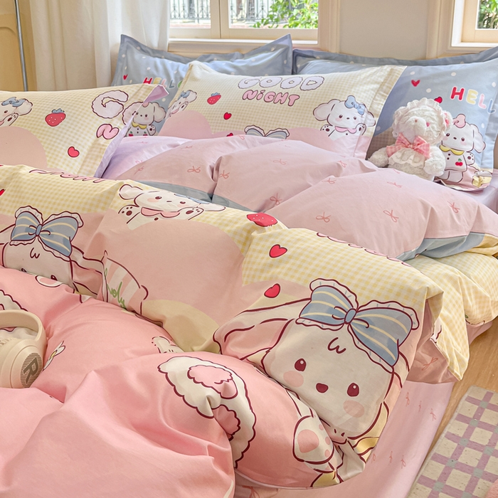 91家纺网 家纺一手货源 找家纺 涵宸家纺 2025新款全棉印花四件套 A兔小妞