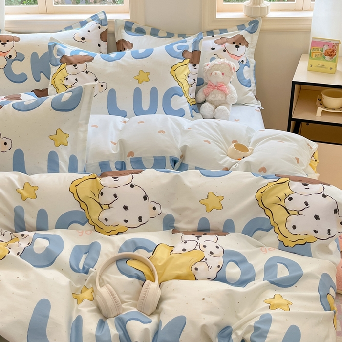 91家纺网 家纺一手货源 找家纺 涵宸家纺 2025新款全棉印花四件套 A星星小狗