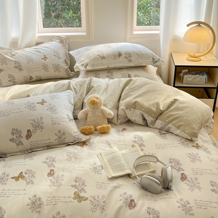 91家纺网 家纺一手货源 找家纺 涵宸家纺 2025新款全棉印花四件套 F蝶之恋