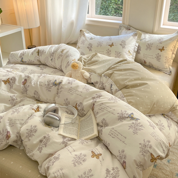 91家纺网 家纺一手货源 找家纺 涵宸家纺 2025新款全棉印花四件套 F蝶之恋