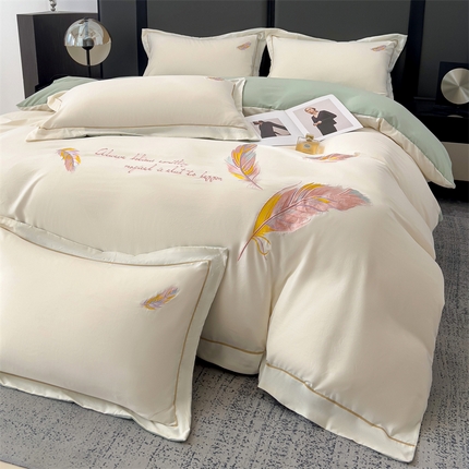 91家纺网 家纺一手货源 找家纺 （总）灰鲸 2025新款A类轻奢水洗棉刺绣四件套-邂逅