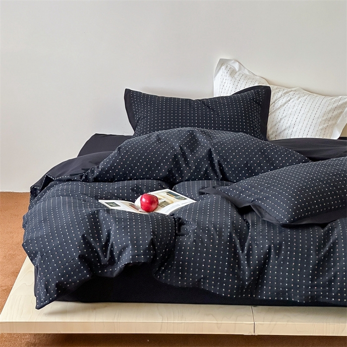 91家纺网 家纺一手货源 找家纺 云上  2025新款色织小提花方糖水洗棉四件套 方糖-蓝黑