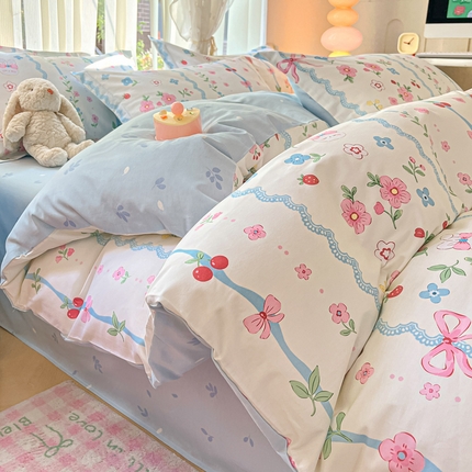 91家纺网 家纺一手货源 找家纺 涵宸家纺 2025新款全棉印花四件套 B蓝魅