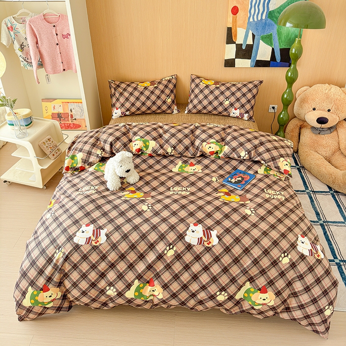 91家纺网 家纺一手货源 找家纺 感遇全棉软萌清新四件套 巧克力狗